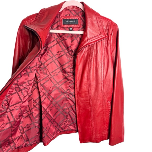90s Y2K JNY Red Leather Jacket - Picture 4 of 5